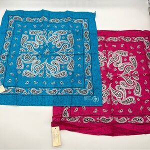 Vintage Paris Accessories Vibrant Pink and Blue Paisley Lot of 2 Bandana Set